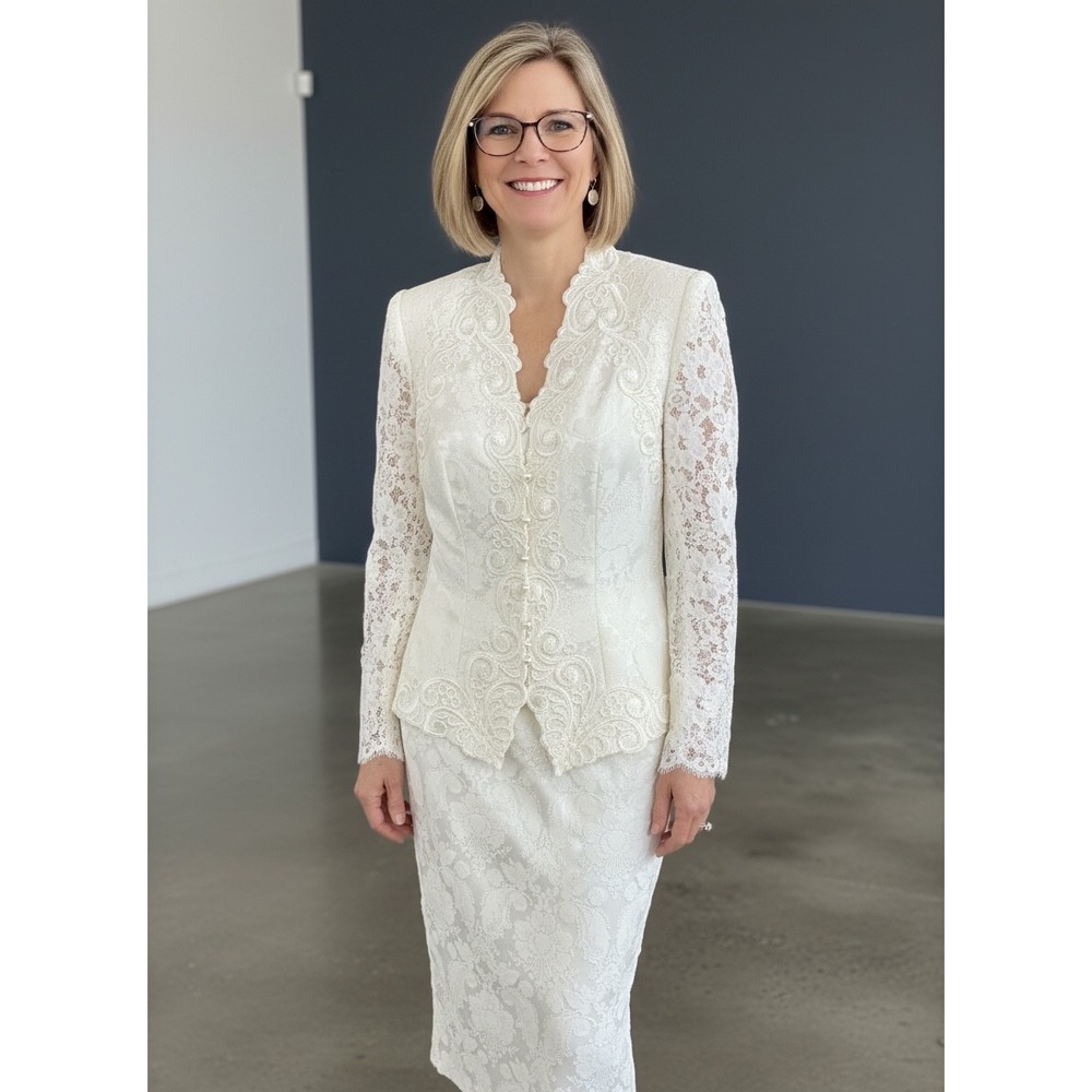 Scott McClintock Vtg Ivory Damask Lace Skirt Suit Set 2pc‎ Wedding Formal 6